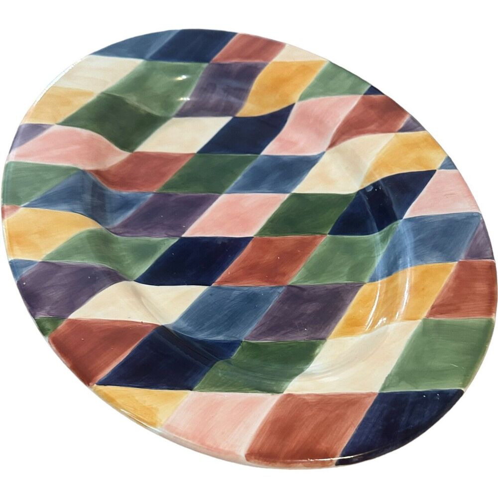 Tabletops Unlimited Carnival Diamond Handpainted 18" Oval Serving Platter XLarge - Picture 2 of 11
